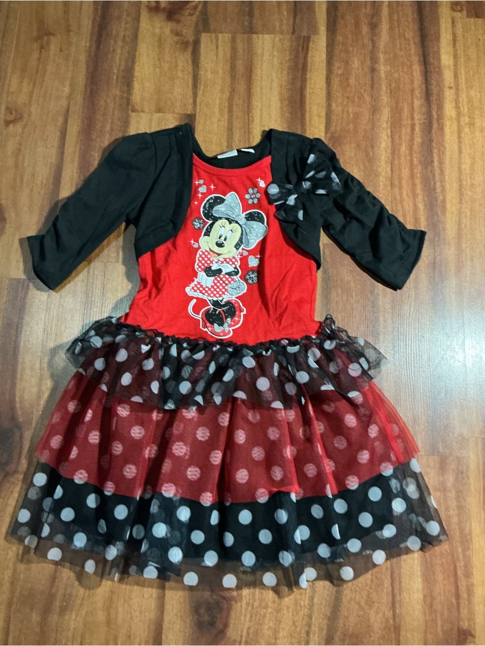 Minnie Mouse Red & Black Polka Dot Kids Costume Dress new size 6 Disney